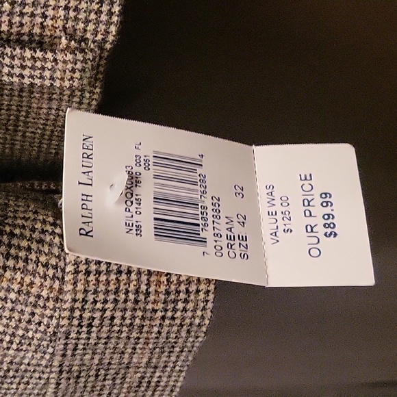 Lauren Ralph Lauren Pleated Front & Cuffed Pants Men's Size 42WX32L Cream (NEW) - Picture 5 of 7